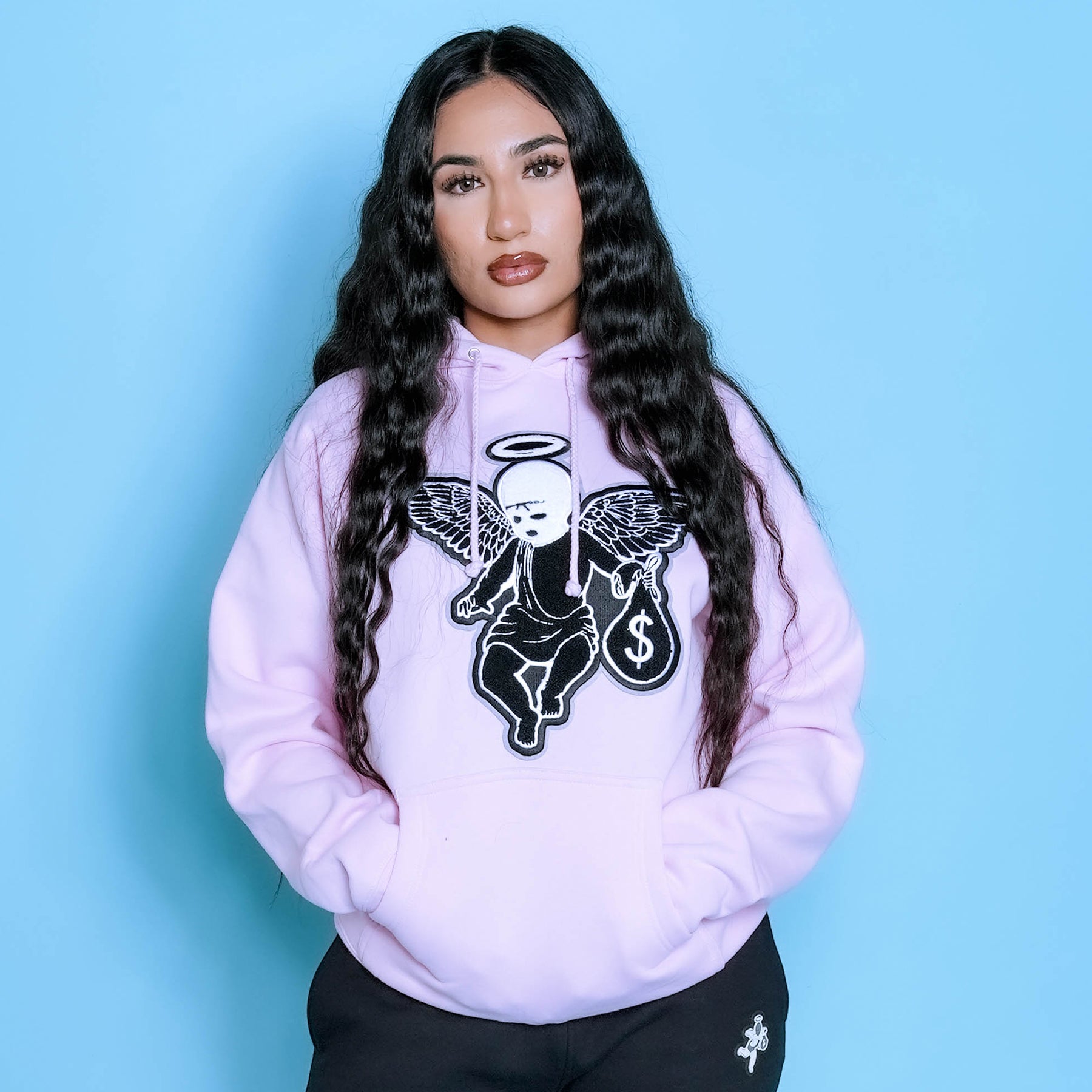 MM Ski Mask Angel Chenille Hoodie - HW PINK