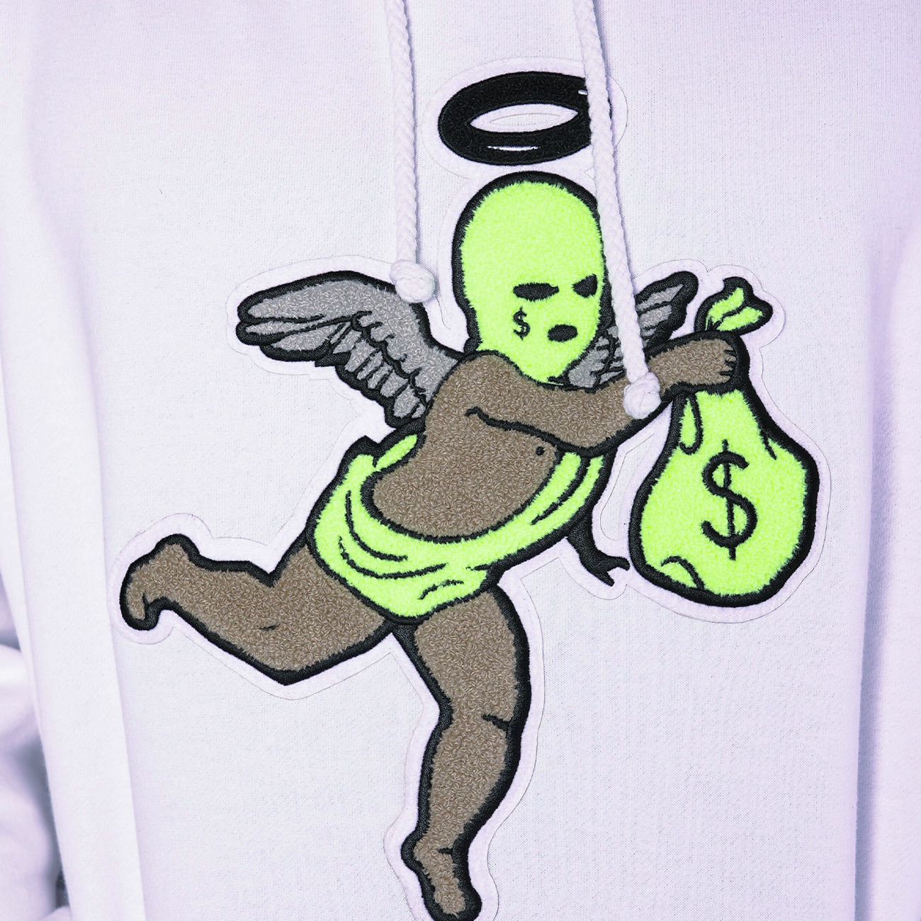 Neon Get Money Ski Mask Angel Chenille Patch Hoodie HW