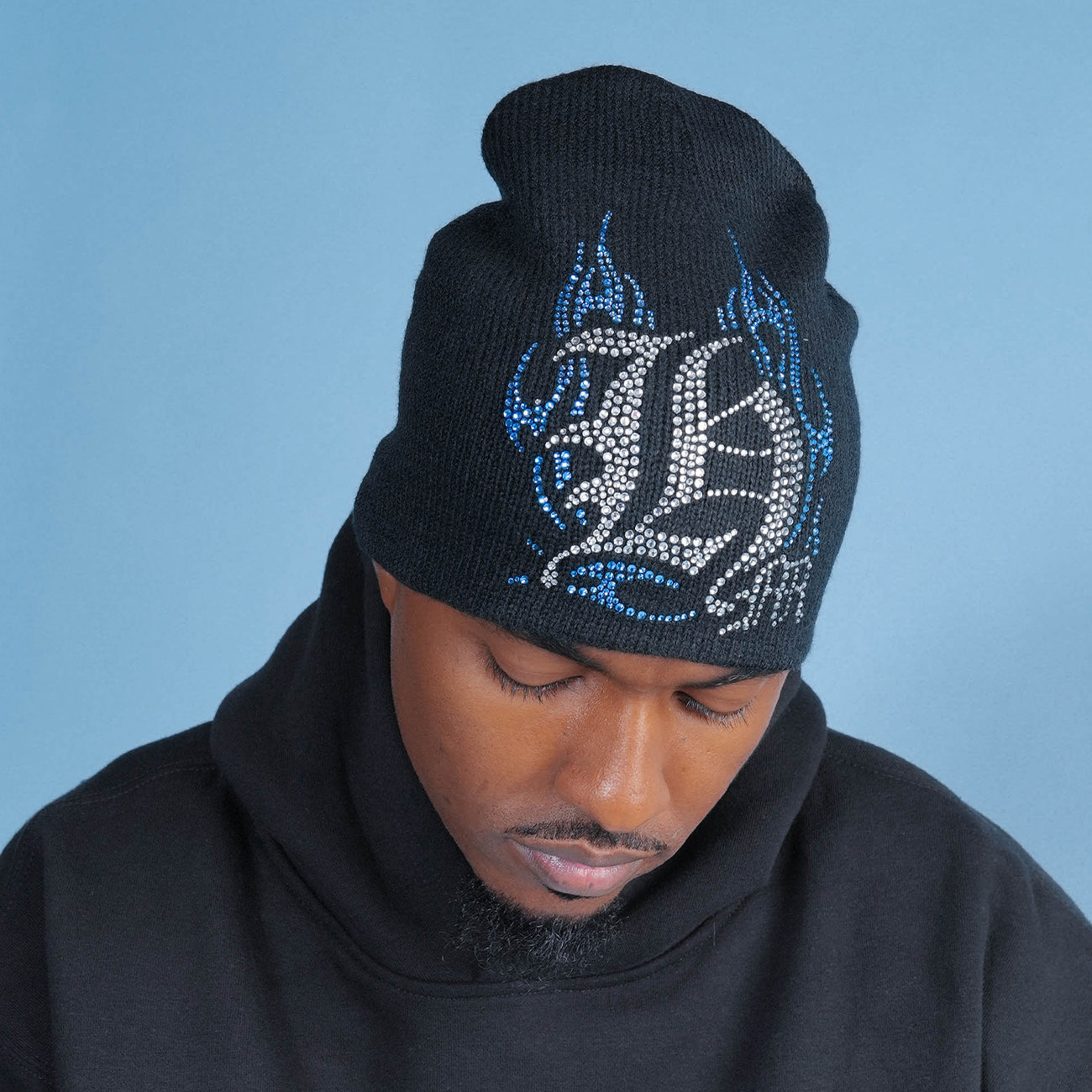 Rhinestone Blue Flame Beanie